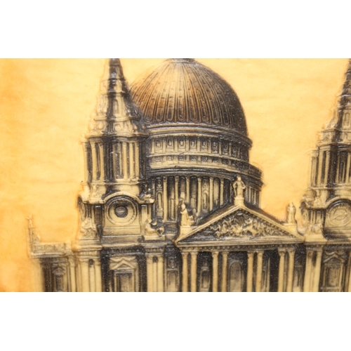 440H - An antique relief plaque of St Paul's Cathedral in antique ebonised frame, approx 40cm x 33cm inc fr... 