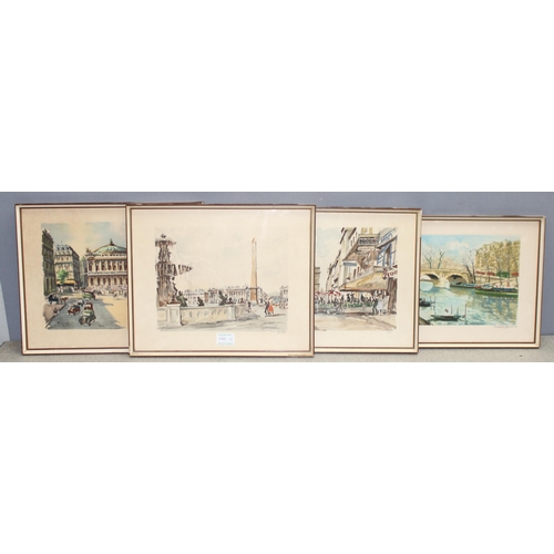 440N - 4 vintage Parisian street scene prints to include 2 by Franz Herbelot, largest approx 39cm x 32cm