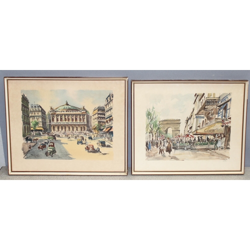 440N - 4 vintage Parisian street scene prints to include 2 by Franz Herbelot, largest approx 39cm x 32cm