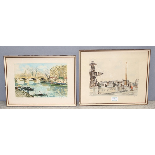 440N - 4 vintage Parisian street scene prints to include 2 by Franz Herbelot, largest approx 39cm x 32cm