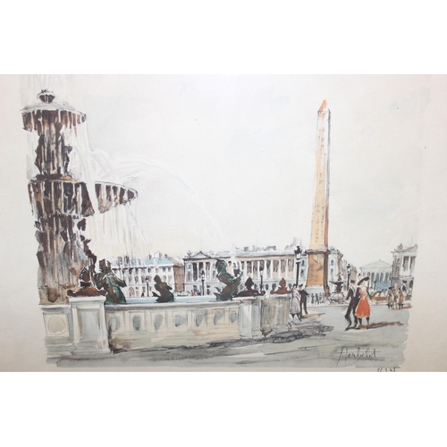 440N - 4 vintage Parisian street scene prints to include 2 by Franz Herbelot, largest approx 39cm x 32cm