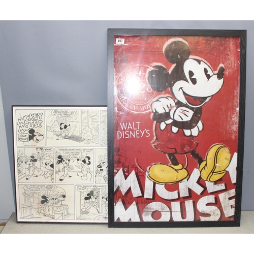 497 - 2 vintage Disney Mickey Mouse related prints, the largest approx 67cm x 97cm