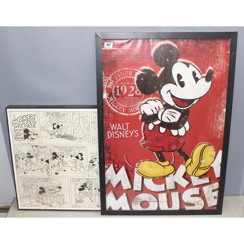 497 - 2 vintage Disney Mickey Mouse related prints, the largest approx 67cm x 97cm