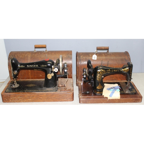 826 - 2 vintage Singer sewing machines in wooden cases