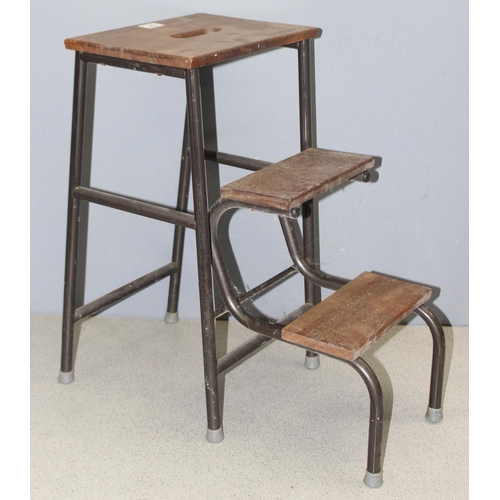 299E - Vintage retro metamorphic scullery step stool, approx 57cm tall