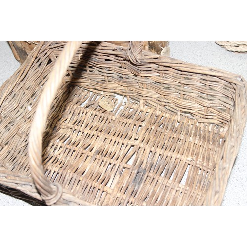 274 - 5 assorted wicker baskets, largest approx 45cm diam