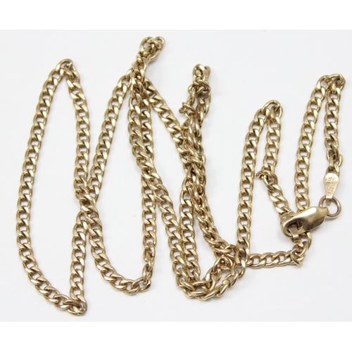 1107 - A vintage 9ct gold flat kerb link necklace chain, marked and XRF confirmed, approx 62cm long, approx... 