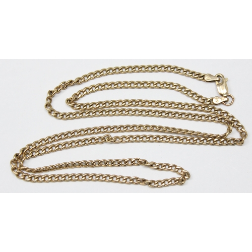 1107 - A vintage 9ct gold flat kerb link necklace chain, marked and XRF confirmed, approx 62cm long, approx... 