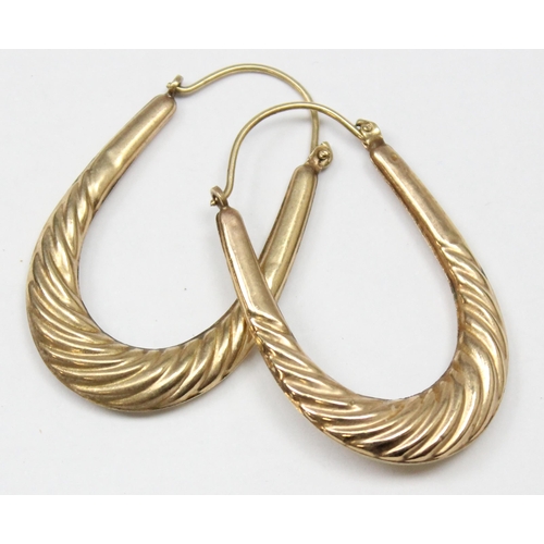 1110 - A pair of vintage 9ct gold Creole hoop earrings with twisted design, marked and XRF confirmed, appro... 