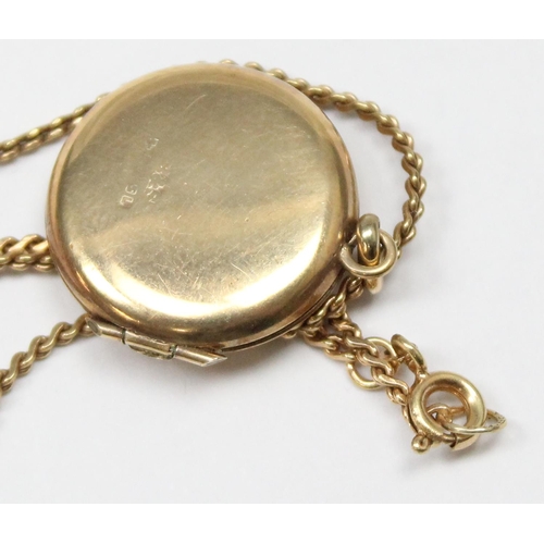 1115 - 9ct gold locket with engraved decoration on 9ct gold chain, both marked and XRF confirmed, the chain... 