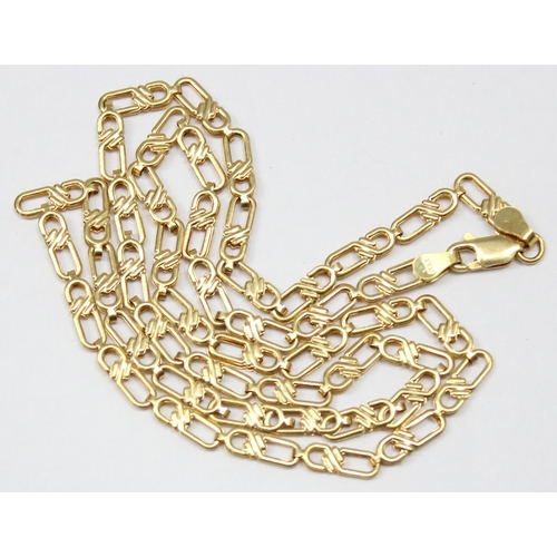 1120 - A long 18ct yellow gold fancy link necklace, marked 750 and XRF confirmed, approx 48cm long, approx ... 