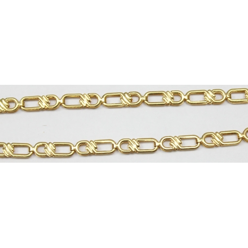 1120 - A long 18ct yellow gold fancy link necklace, marked 750 and XRF confirmed, approx 48cm long, approx ... 