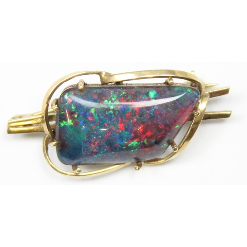 1121 - A vintage 9ct gold mounted opal triplet brooch, unmarked but XRF confirmed as 9ct gold, approx 34mm ... 