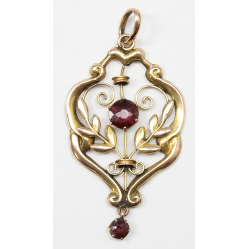 1122 - An Art Nouveau period 9ct gold and amethyst pendant, marked 9ct and XRF confirmed, approx 35m tall, ... 