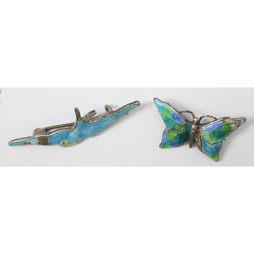 1127 - A vintage Nicole Barr silver and enamel leaf brooch with ladybird, 2 silver and enamel brooches of a... 