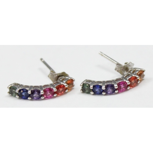 1137 - A pair of 14ct white gold and multicoloured stone earrings, marked and XRF confirmed, approx 1.52g g... 