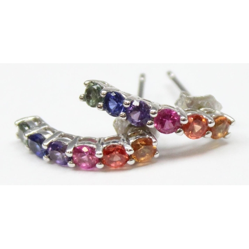 1137 - A pair of 14ct white gold and multicoloured stone earrings, marked and XRF confirmed, approx 1.52g g... 