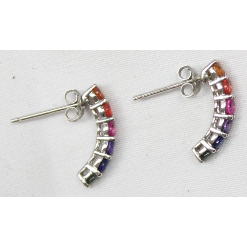 1137 - A pair of 14ct white gold and multicoloured stone earrings, marked and XRF confirmed, approx 1.52g g... 