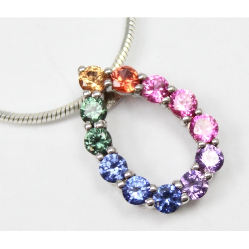 1137A - A 14ct white gold and multicoloured stone set pendant on a 925 silver snake chain necklace, both pie... 