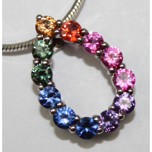 1137A - A 14ct white gold and multicoloured stone set pendant on a 925 silver snake chain necklace, both pie... 