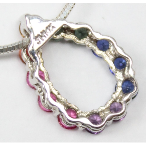 1137A - A 14ct white gold and multicoloured stone set pendant on a 925 silver snake chain necklace, both pie... 