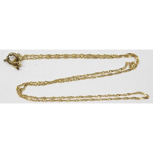 1140 - A 9ct gold Singapore link necklace, marked 375 & XRF confirmed, approx 41cm long, approx 0.92g gross