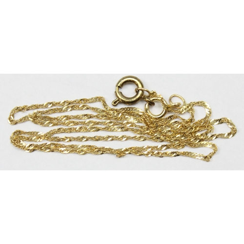 1140 - A 9ct gold Singapore link necklace, marked 375 & XRF confirmed, approx 41cm long, approx 0.92g gross