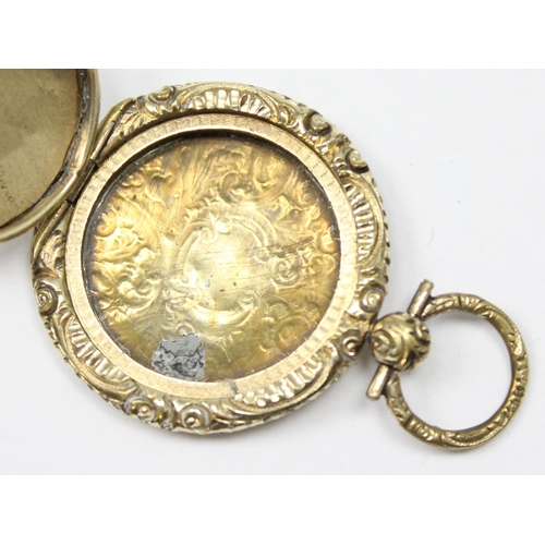 1149 - 2 antique gold plated lockets with engraved decorations, the largest approx 39mm x 29mm