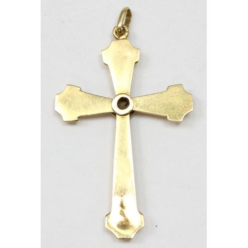 1163 - A vintage 18ct gold and diamond set crucifix pendant, marked 750 and XRF confirmed, approx 40mm tall... 