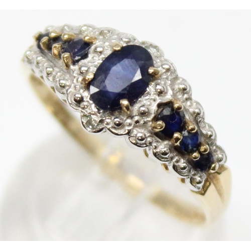 1171 - A vintage 9ct gold sapphire set ring, marked and XRF confirmed, approx size R, approx 2.81g gross