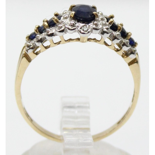 1171 - A vintage 9ct gold sapphire set ring, marked and XRF confirmed, approx size R, approx 2.81g gross