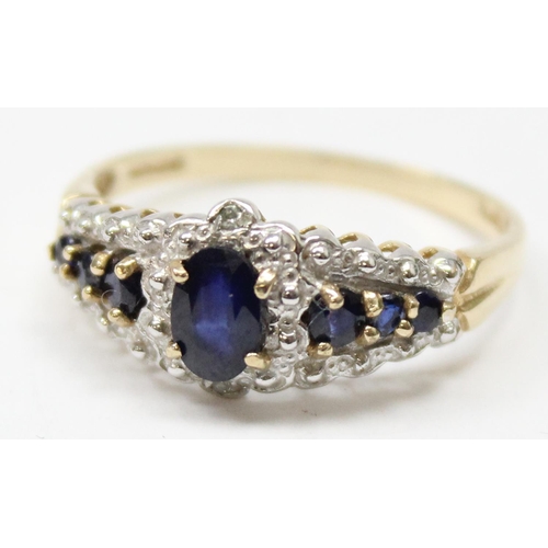 1171 - A vintage 9ct gold sapphire set ring, marked and XRF confirmed, approx size R, approx 2.81g gross