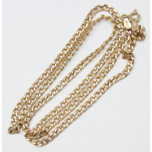 1177 - An Italian 9ct gold flat kerb chain necklace, marked and XRF confirmed, approx 46cm long, approx 3.1... 