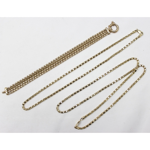 1182 - 2 Italian 925 silver gilt popcorn chain necklaces and a similar 4 strand silver gilt bracelet, all p... 