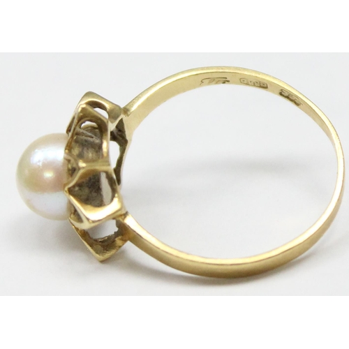 1191 - A yellow metal and pearl set cocktail ring, indistinctly marked but XRF testing as approx 18ct gold,... 