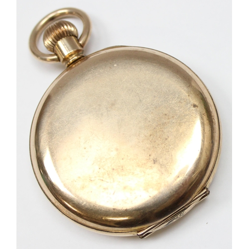 1301 - An early 20th century Swiss made full hunter pocket watch with gold plated case, white enamel dial w... 