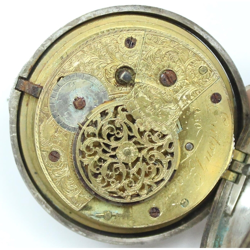 1302 - A William IV period silver pair cased fusee pocket watch, hallmarked for London 1830, the movement m... 