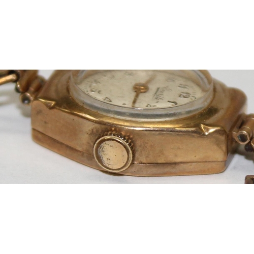 1311 - A vintage 9ct gold Everite watch with rolled gold strap, marked for London 1960, approx 11.97g gross... 