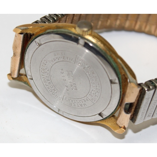 1313 - A vintage Bimesa 17 jewels watch with gold plated case, mechanical movement and an expanding gold pl... 