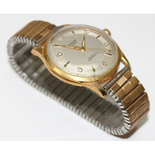 1313 - A vintage Bimesa 17 jewels watch with gold plated case, mechanical movement and an expanding gold pl... 