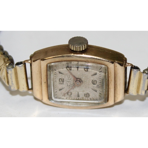 1323 - A vintage 9ct gold cased watch by Felca with gold plated expanding strap, marked and XRF confirmed, ... 