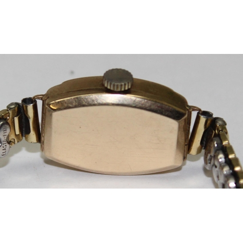 1323 - A vintage 9ct gold cased watch by Felca with gold plated expanding strap, marked and XRF confirmed, ... 