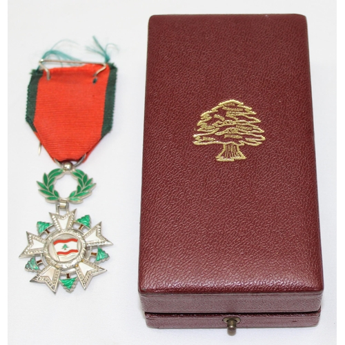 1401 - Lebanon National Order of the Cedar medal in original Huguenin box, and a Dutch medal certificate in... 