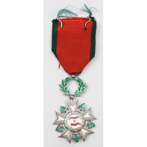 1401 - Lebanon National Order of the Cedar medal in original Huguenin box, and a Dutch medal certificate in... 