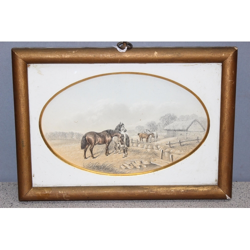 405 - A superb quality 19th century gouache watercolour and pencil drawing of horses in a field, seemingly... 