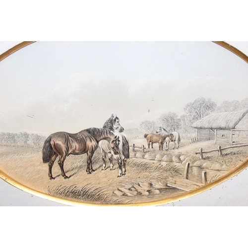 405 - A superb quality 19th century gouache watercolour and pencil drawing of horses in a field, seemingly... 