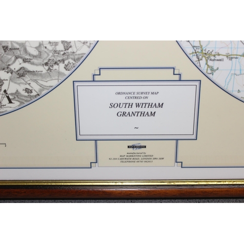 459 - Ordnance Survey map centred on South Witham Grantham with makers label to reverse and an antique sty... 