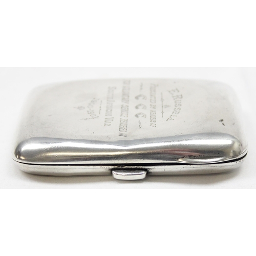 1020O - An antique silver cigarette case of military interest, dedicated 