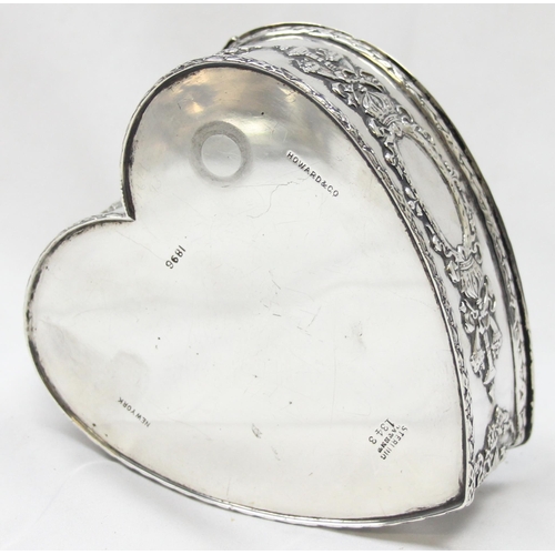 1020P - An antique silver heart shaped trinket box made by Howard & Co of New York, marked Sterling and XRF ... 