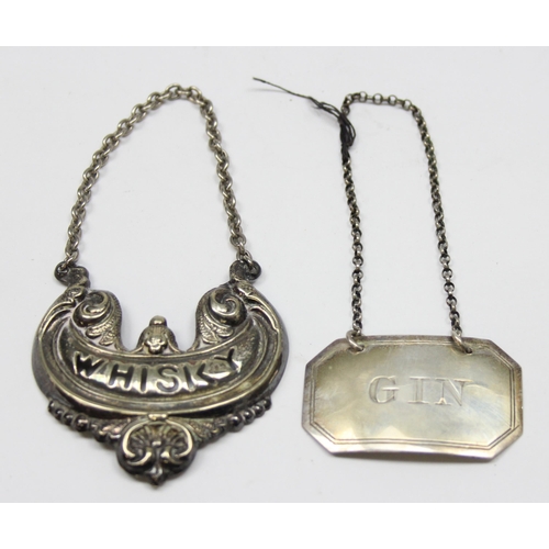 1020Q - An antique silver Gin decanter label, London 1894 by Robert Humphries, and a decorative silver plate... 